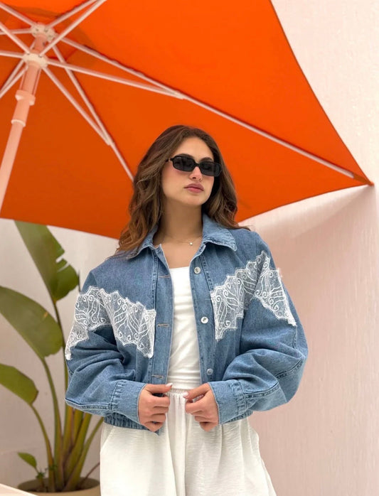 Lace Panel Denim Jacket