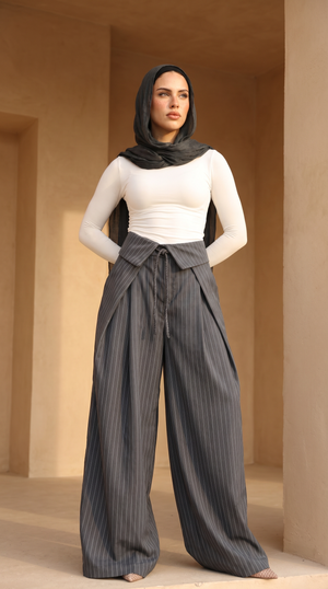 Foldover Pinstripe Pants