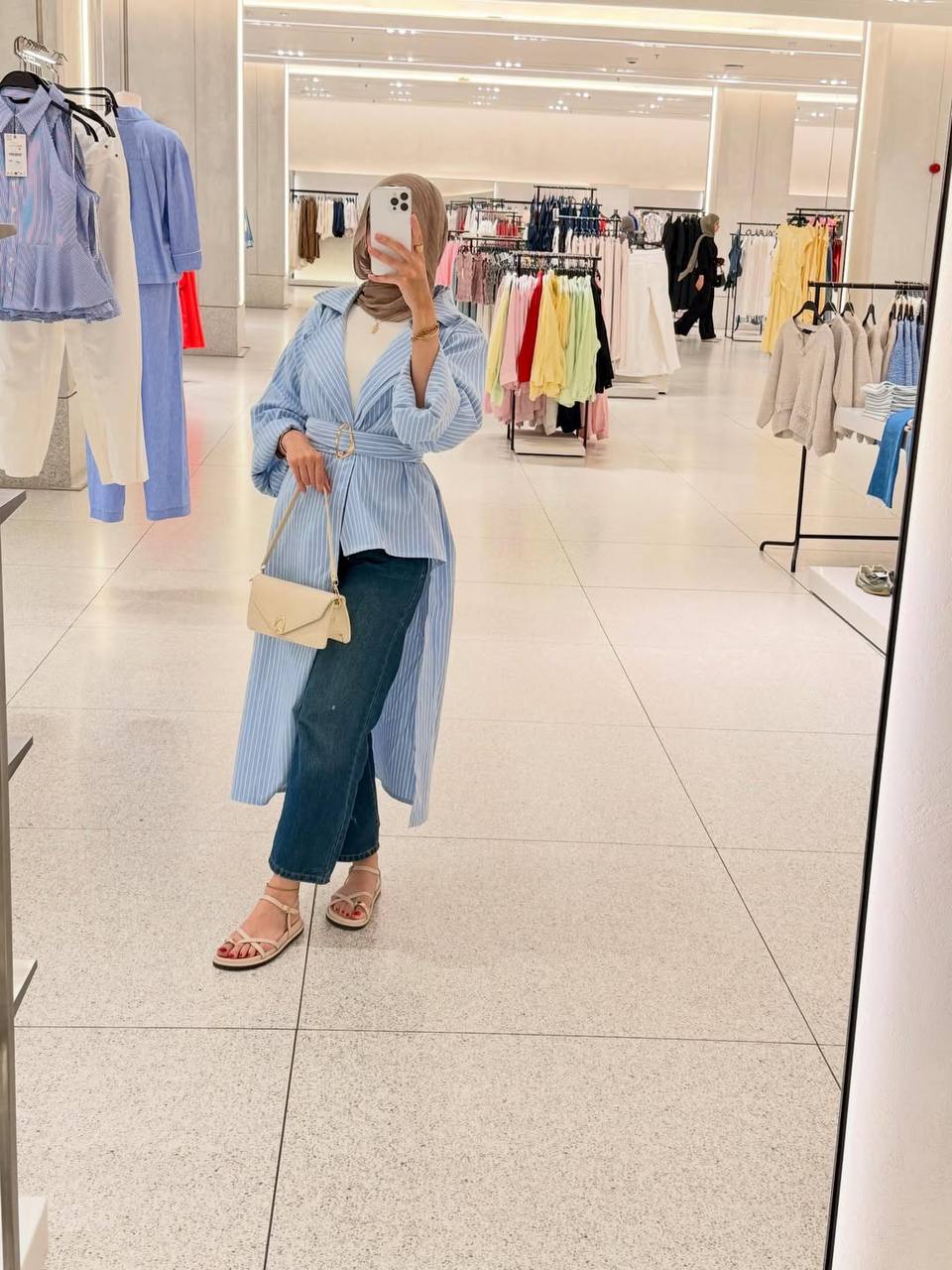Sky Blue Belted Striped Shirt