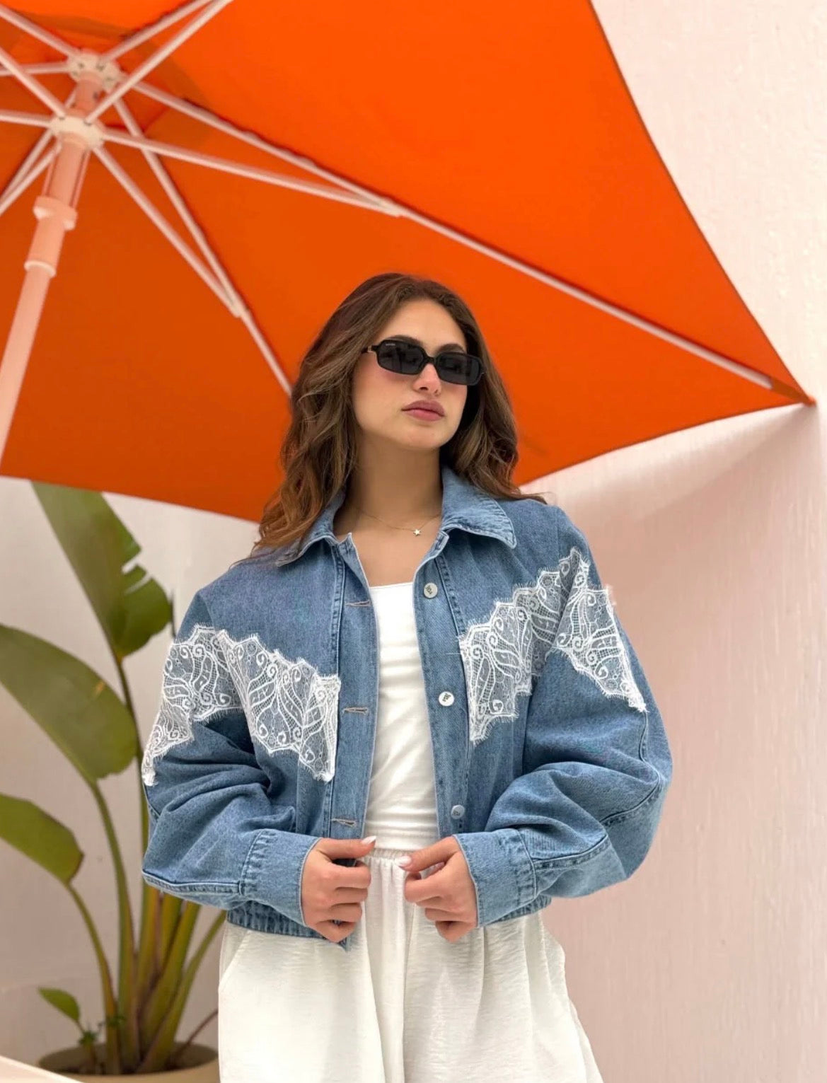 Lace Panel Denim Jacket