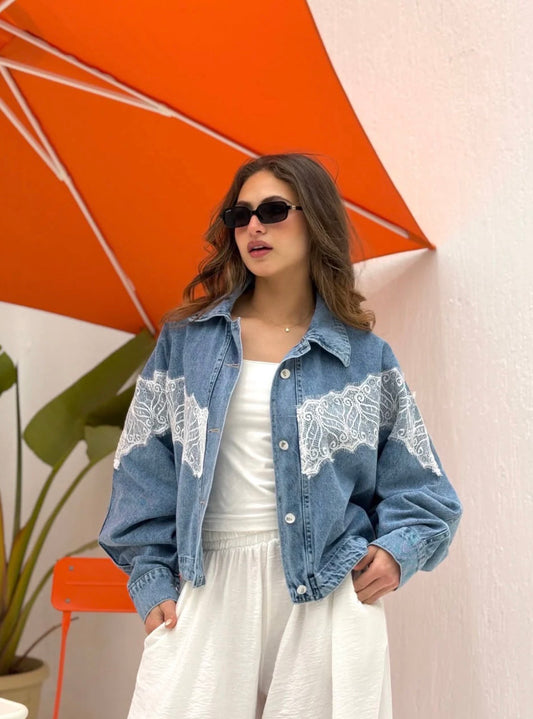 Lace Panel Denim Jacket