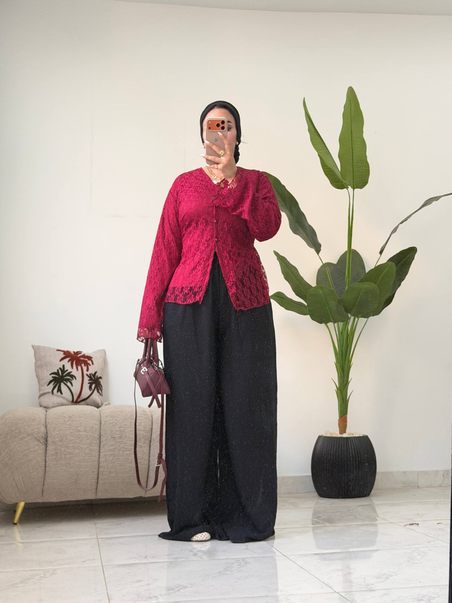 Classic Dantel Blouse -burgundy
