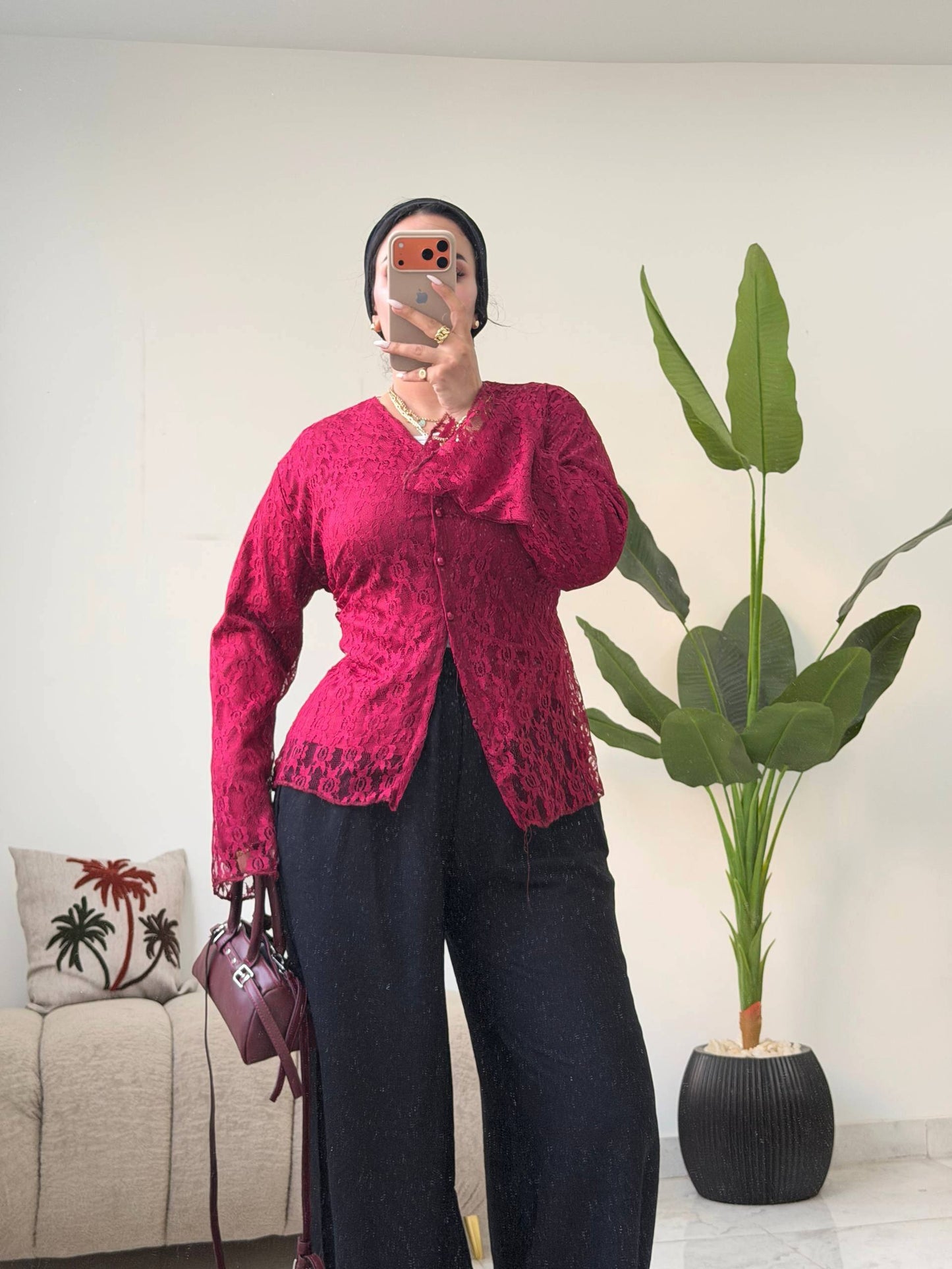 Classic Dantel Blouse -burgundy