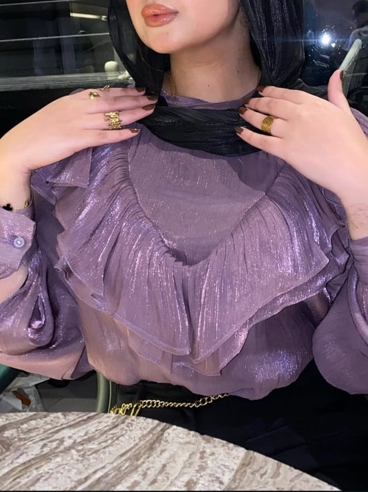Oversized Crinkle Shimmer Blouse - Mauve