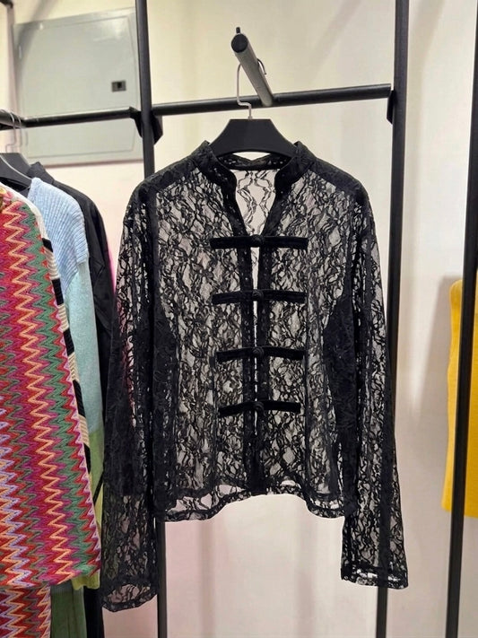 Dantel blouse-black