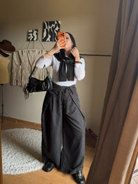 Foldover Pinstripe Pants - Black