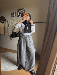 Foldover Pinstripe Pants - Gray