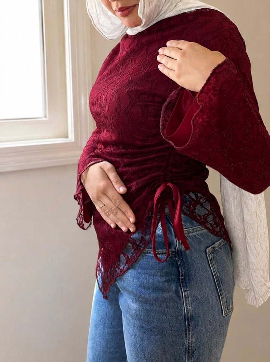 Side-Tie Dantel Blouse