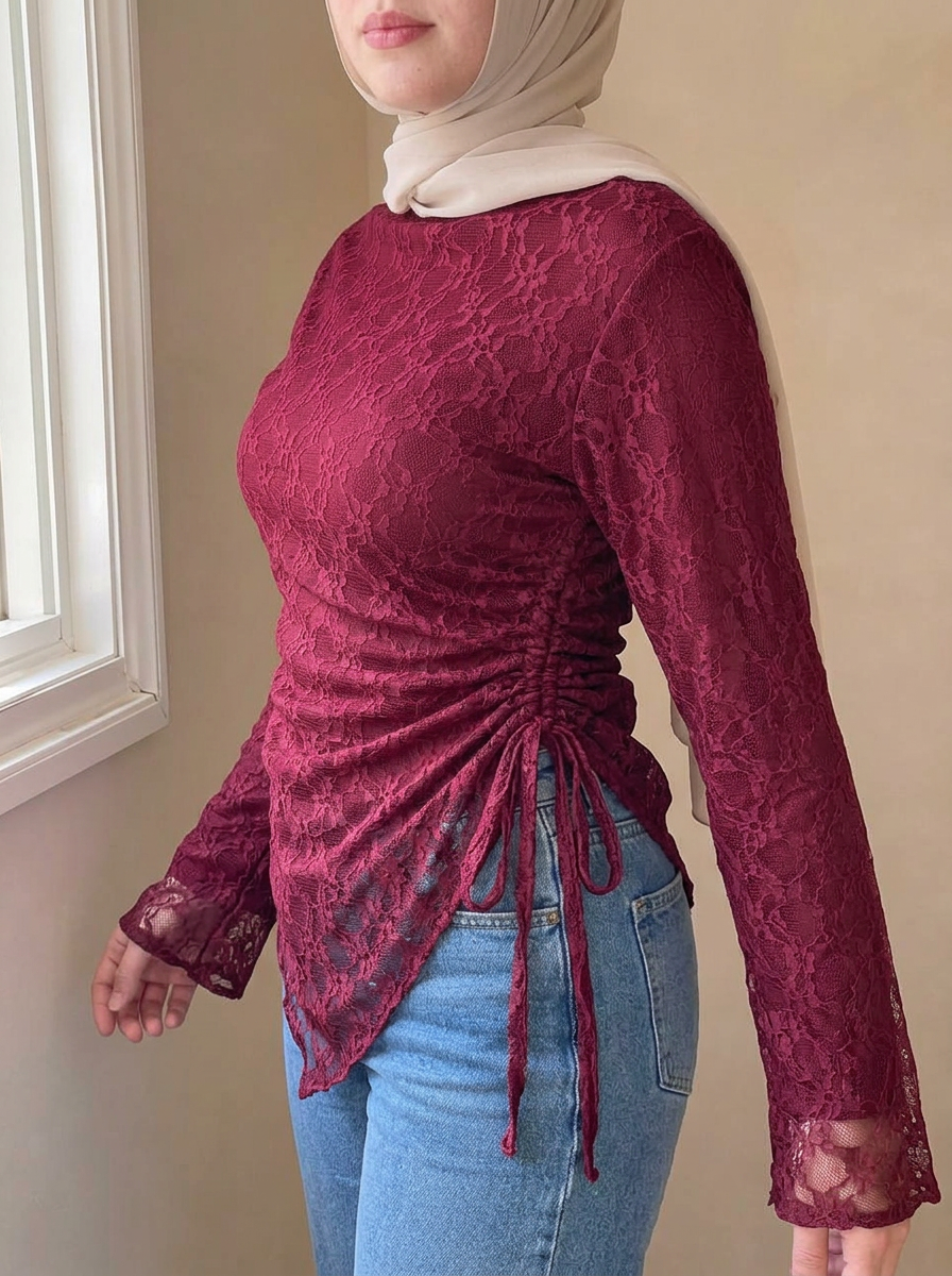 Side-Tie Dantel Blouse