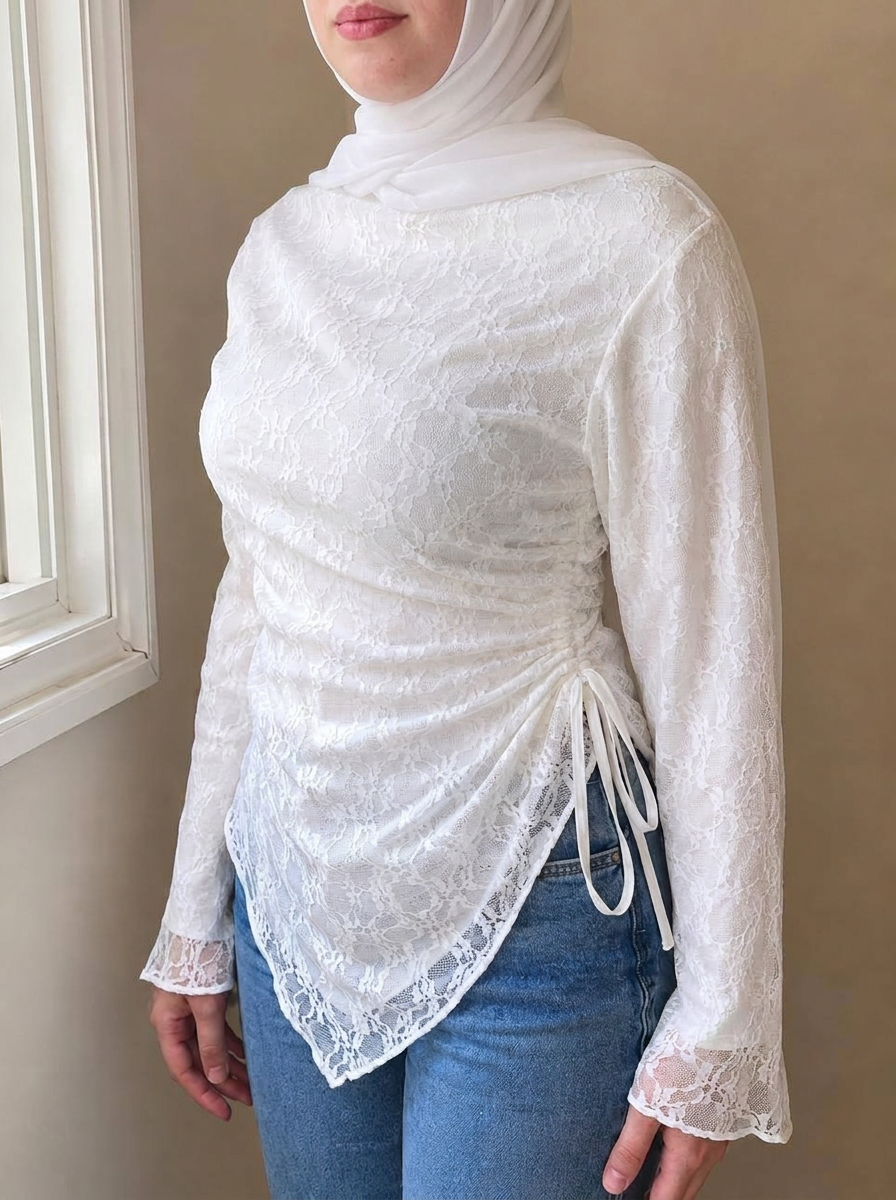 Side-Tie Dantel Blouse